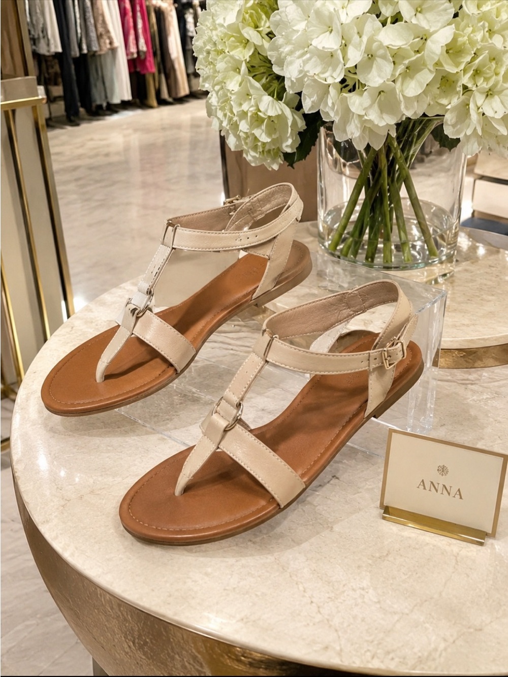 Anna Beige Ankle Strap Split Toe Sandals sandal NWB